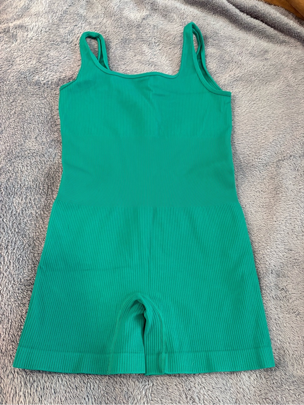 Ribbed Green Tank Romper